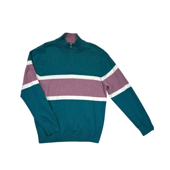 Bonobos Sweater Mens‎ Large Teal Purple Striped Quarter-Zip Pullover - Picture 1 of 6